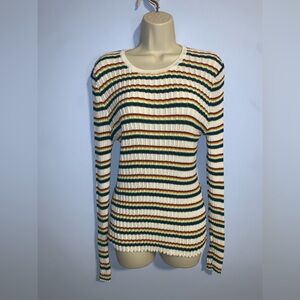 Forever 21 Multicolor warm rainbow Striped ribbed long sleeve thin crew neck 3x